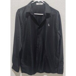 Polo Mano Mens Black Button Up Shirt Long Sleeve Embroidered Logo Point Collar